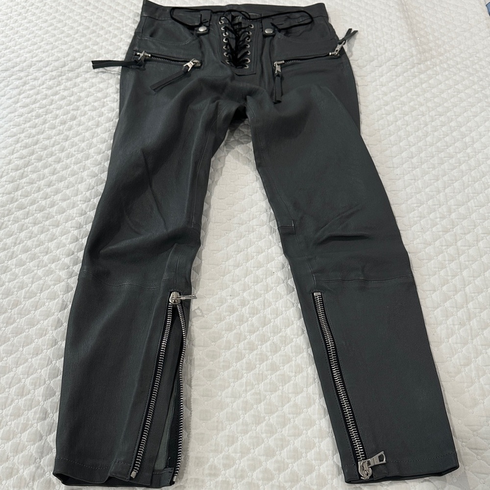 NWOT Ben Taverniti Unravel Project Grey Lace-Up Plonge Leather Corset Skiny S-26